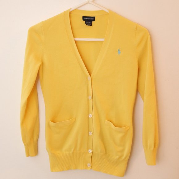 Ralph Lauren Yellow Cardigan Sweater sz. L (12-14) - Picture 1 of 11